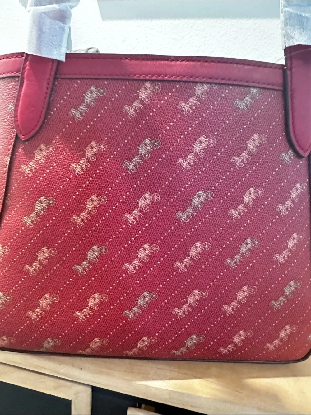 Coach Red Signature Monogram Tote with Gold Logo